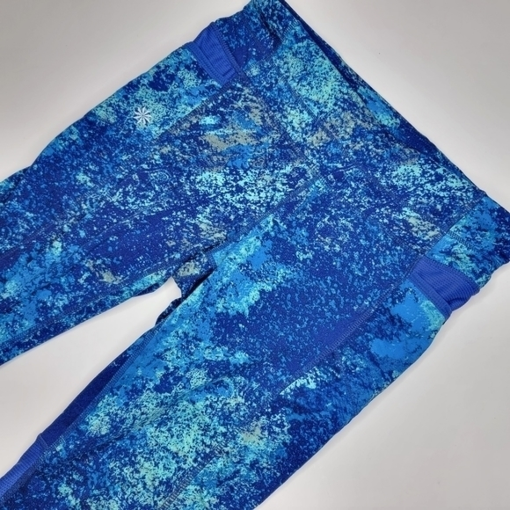 Athleta Small Blue Green Spray Paint Pattern‎ Cropped Women's Athletic Leggings